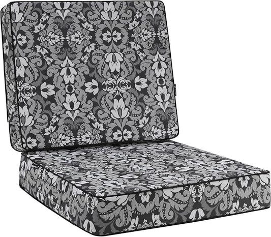 Favoyard Deep Seat Patio Cushion 24 x 24 x 4 in Waterproof Seat & Back Cushion Set with Color Fade Resisitant Pattern, Portable Handle, Attach Straps, Zipper on Removable Cover for Outdoor Furniture