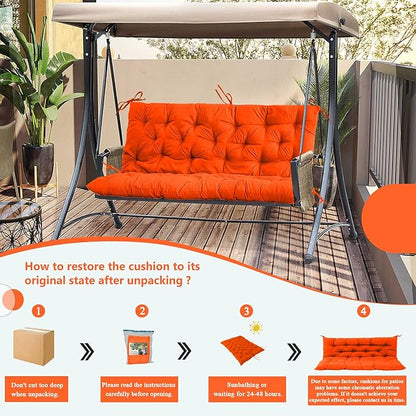 2/3 Seater Swing Replacement Cushion, Waterproof Porch Swing Cushions with Backrest, Thickened Bench Cushions for Outdoor Furniture, for Outdoor Patio Swing (Orange, 47 * 40 in)