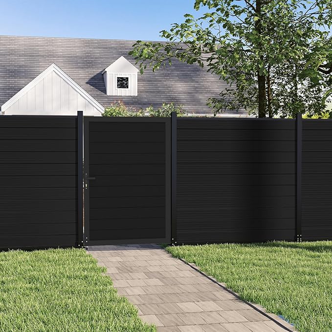 Mondaria Aluminum Privacy Fence Gate, 6ft(H) x 4ft(W) – Outdoor Privacy Fence Gate with Metal Frame and Knob Kits, Black (Without Post)