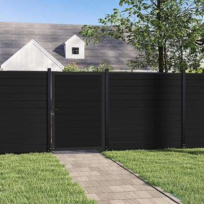 Mondaria Aluminum Privacy Fence Gate, 6ft(H) x 4ft(W) – Outdoor Privacy Fence Gate with Metal Frame and Knob Kits, Black (Without Post)