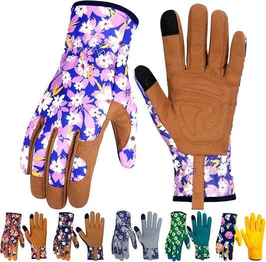 Leather Gardening Gloves for Women Thorn Proof Garden Gloves Touch Screen Working Gloves Gifts,M