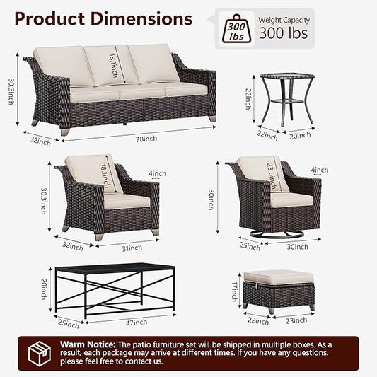 Wicker Patio Swivel Chairs, Outdoor Rocking Chair with Wide Armrest, Thickened Cushions, Patio Rattan Furniture for Deck, Porch Use