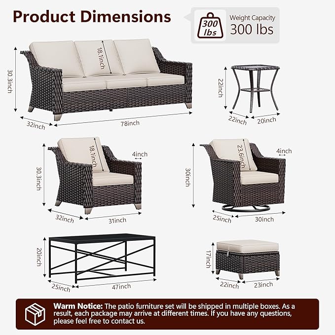 3 Pieces Wicker Patio Furniture, Luxury Outdoor Rattan Furniture with 2 Patio Swivel Chair,Side Table, Wide Armrest, Thickened Cushions, Ideal for Deck, Porch Use
