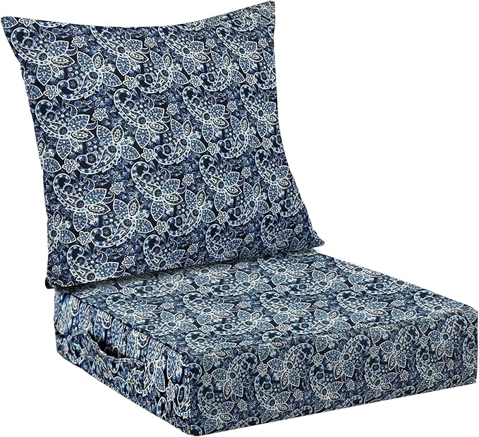 Outdoor Cushions for Patio Furniture,Outdoor Seat Cushion Set 24 x 24 x 5.75 Inch,Waterproof & Fade Resistant Outdoor Chair Cushions,Patio Chair Cushion, Green Paisley