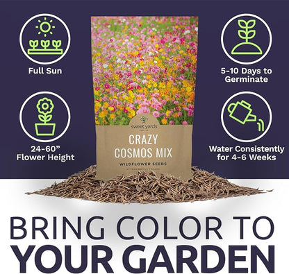 Bulk Cosmos Seeds Wildflower Mixture - 1 Pound Bag - Over 80,000 Seeds - Pink, Yellow, Orange, Red, Purple and White Mixed Species!