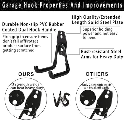 KOFANI Steel Garage Storage Hooks - 16 Pack Anti-Slip Coating, Heavy Duty Wall Mount Hooks for Hanging Bike, Ladder, Garden Tools