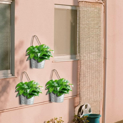 XONOR 4Pcs Galvanized Metal Hanging Wall Planter, Rustic Wall Flower Vase for Succulents Herbs Country Home Farmhouse Wall Decoration (1)
