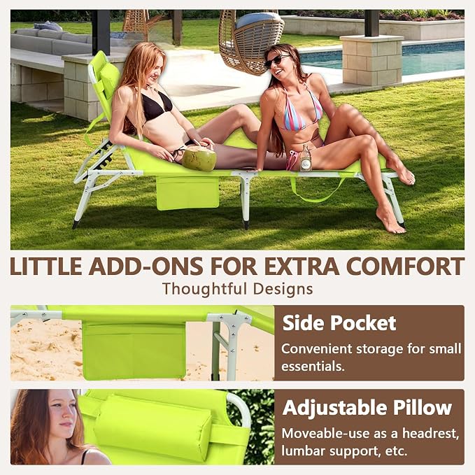 HRVEOCEI 3-in-1 Sun Tanning Chair with Face Hole,Adjustable 5-Position Folding Laying Out Chairs for Tanning,Outdoor Face Down Beach Lounger Sun Bathing Lounge Chair for Pool Deck Patio (Green)
