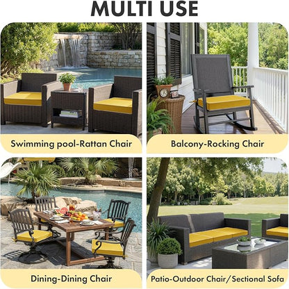 MIULEE Yellow Outdoor Chair Cushions Set of 2, 19x19x3 Inch Waterproof Patio Seat Cushions for Outdoor Furniture Couch Sofa, 3 Year Color Fastness High Density Foam with Adjustable Ties