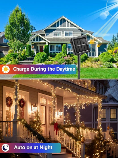 4 Pack Solar Christmas Lights Outdoor Waterproof, 132FT 400LED Solar String Lights Green Wire Fairy Lights, Solar Twinkle Lights with 8 Lighting Modes for Xmas Garden Decorations (Warm White)