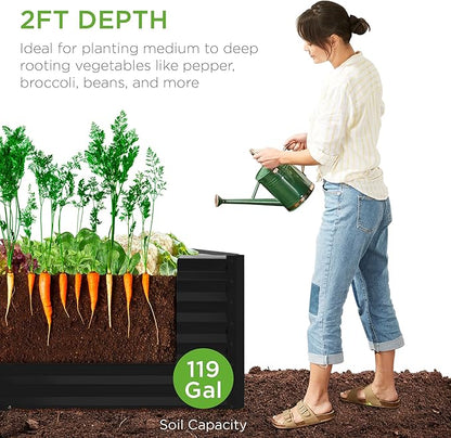 Best Choice Products 4x2x2ft Outdoor Metal Raised Garden Bed, Deep Root Planter Box for Vegetables, Flowers, Herbs w/ 119 Gallon Capacity - Moonlight Gray
