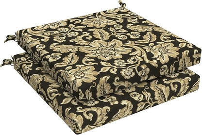 LVTXIII Outdoor Chair Cushions, Fade-Resistant Patio Furniture Cushions Outdoor Chair Pads with Ties for Dining Chairs and Garden Furniture Use, 19"x19"x2" 2 Pack, Jacobean Black