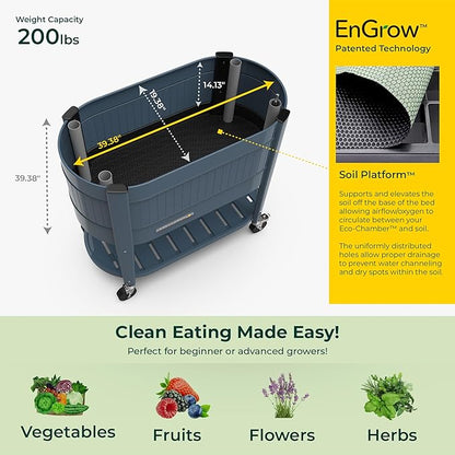 Permasteel Raised Garden Bed with Legs, 40×20×37 in, Planter Box with EnGrow™ TrueSoil™ Technology for Vegetables, Flowers, Herbs, and Fruit, Outdoor Indoor, Storage Shelf, Blue