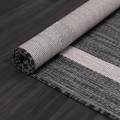 Bordered Outdoor Rug 5x7 Washable Outside Carpet for Indoor Patio Porch Waterproof Easy Cleaning Non Shedding Area Rugs Gray 5 x 7
