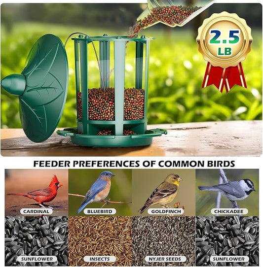 Birdream 2 Pack Bird Feeders for Outdoor Hanging, Assembly Required, 1-Min Easy Setup, Charming Castle Design, Attracting Cardinals Chickadees Goldfinches & Sparrows - Green