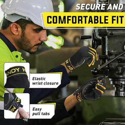 HANDLANDY Work Gloves for Men & Women, Utility Mechanic Working Gloves Touch Screen, Flexible Gardening Gloves for Yard