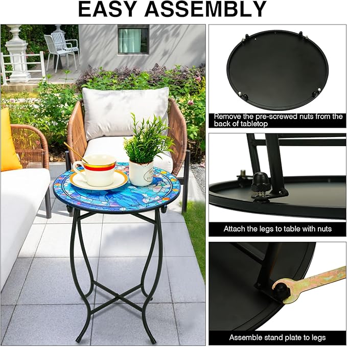 Patio Side Table, Weather Resistant Metal Side Table, Side Table for Patio Yard Porch Balcony Garden Bedside Plant Stand Indoor Outdoor, Small Round Outdoor End Table