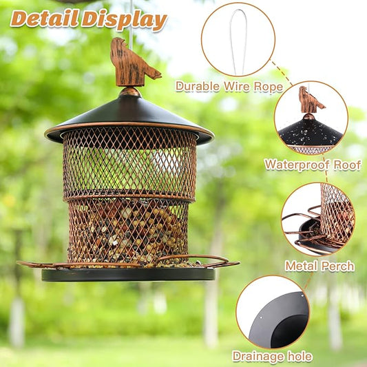 Yinns Bird Feeders for Outdoors Hanging, 4lb Large Seed Capacity Metal Birdfeeders, Wild Birds Cardinal Bird Feeder with 6 Perches