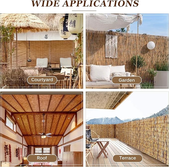 Natural Reed Fencing Rolls: Privacy Bamboo Fence 3/4/5/6ft High Roll Reed Screen, Decorative Bamboo Fencing for Outdoor Balcony Patio Garden Backyard,with Cable Zip Ties(Coffee, 2.6x6.6ft)