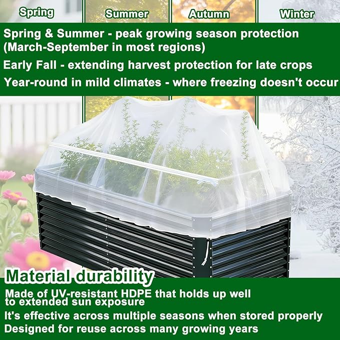 1 Pack Garden Netting for Raised Beds, Fine Mesh Bird Netting Barrier Screen with Zipper Drawstring Garden Bed Plant Cover for Protect Vegetable Fruits Crop from Animals Pest Insect, 6.3×3.3×2Ft