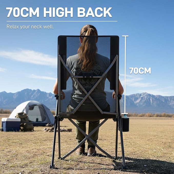 EVER ADVANCED Reclining Camping Chairs for Adult Lightweight, Portable Compact Folding Chair with High Back, 4-Level Recliner Chairs, Lawn Chair for Patio Balcony, Supports 300lbs Textilene Mesh Black