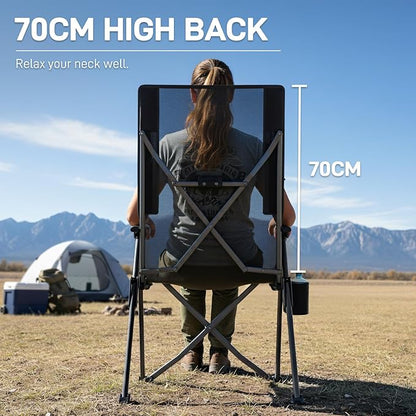 EVER ADVANCED Reclining Camping Chairs for Adult Lightweight, Portable Compact Folding Chair with High Back, 4-Level Recliner Chairs, Lawn Chair for Patio Balcony, Supports 300lbs Textilene Mesh Black