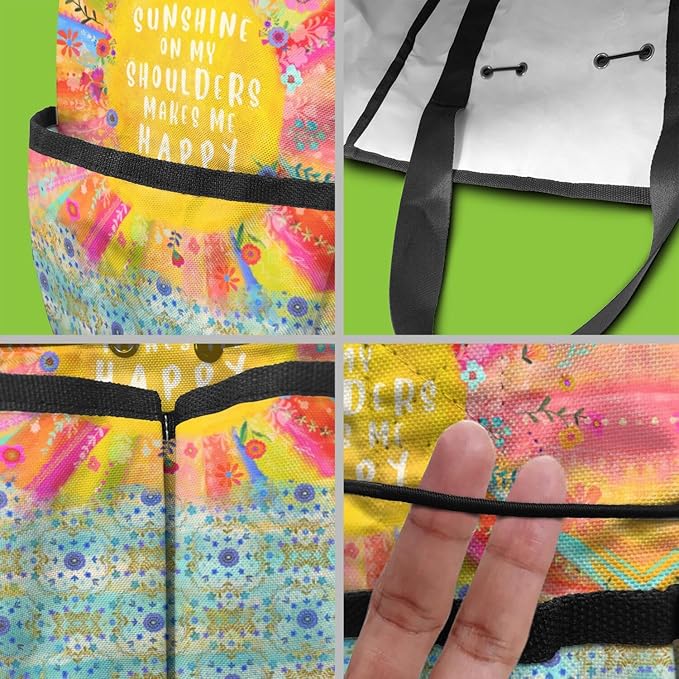 Boho Garden Tool Bag - Waterproof Floral Garden Tote with 8 Pockets, Large Storage Home Organizer Gardening Tool Oxford Bag for Garden Tools Kits Holder, Ideal Outdoor Gardening Gift for Women & Men