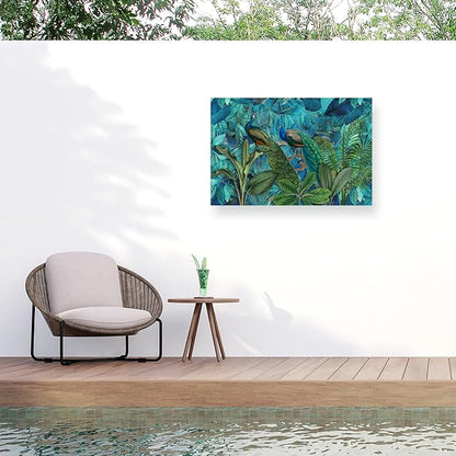 Trademark Fine Art Outdoor Canvas Art - Andrea Haase 'Jungle Birds Garden No1' Wall Art for Outdoor Spaces, Patios, or Gardens