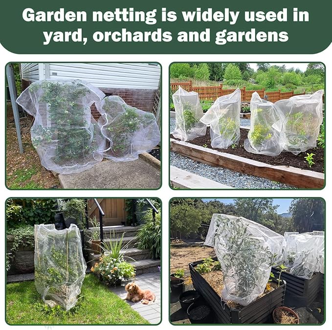 4 Pack Garden Neting Plant Insect Bird Barrier Mesh with Drawstring 4Ft x 4.6Ft Mesh Plant Covers Freeze Protection Tomato Barrier Bag for Garden Flower Blueberry Vegetables Fruits Bird Eating