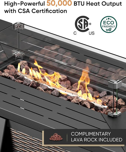 HUMMUH 7 Piece Patio Furniture Set with Fire Pit Table,Wicker Patio Swivel Rocker Outdoor Chairs 3-Seat Sofa for Porch,Poolside,Deck