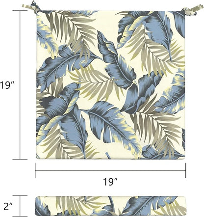 LVTXIII Outdoor Seat Cushions Seasonal Replacement Chair Cushions, Patio Chair Pads with Ties for Dining Chairs and Garden Furniture, Square Back, 19"x19"x2", 4 Pack, ‌Lush Palm Blue