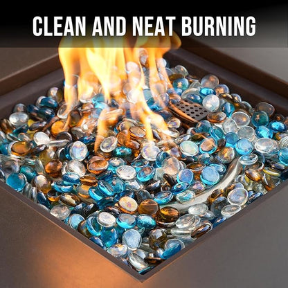 Skyflame 10-Pound Blended Fire Glass Beads for Fire Pit Fireplace Landscaping, 1/2-Inch High Luster Caribbean Blue, Crystal Ice, Caramel