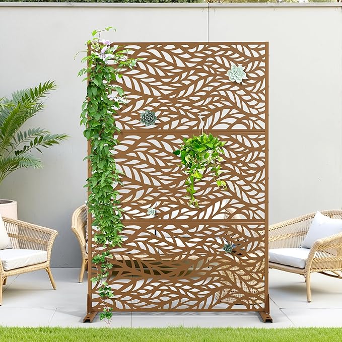 Metal Privacy Screen Outdoor Privacy Screen, Freestanding Fence Panel for Outside, 72''H×47''W, Decorative Screen Panel for Backyard/Patio/Deck