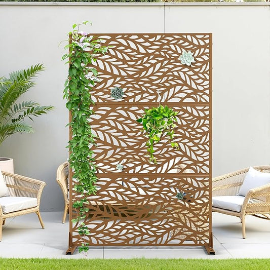 Metal Privacy Screen Outdoor Privacy Screen, Freestanding Fence Panel for Outside, 72''H×47''W, Decorative Screen Panel for Backyard/Patio/Deck