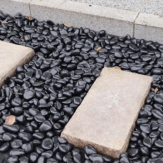 20Ib Black River Rocks for Landscaping-Polished Pebbles for Plants-Garden Decorative Stones-1-2 Large Plant Rocks,Ideal for Aquarium, Home Decor