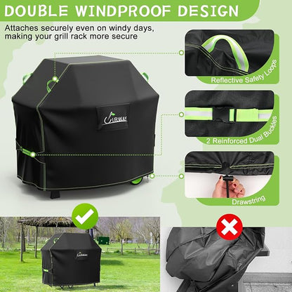 UIRWAY Gas Grill Cover 52 Inch, Waterproof, UV & Fade Resistant BBQ Grill Cover for Outdoor, Barbecue Cover with Reflective Strip and Air Vent for Weber, Dyna-glo, Char-Broil, Nexgrill, etc. Black