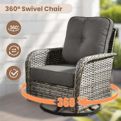 HOOOWOOO Patio Furniture Set,3 Pieces Outdoor Conversation Set,All Weather Wicker High Back Swivel Chairs Bistro Set with Side Table,Black