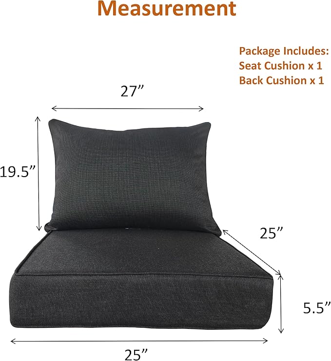 Outdoor Patio Furniture Replacement Cushions,25X25X5 Inch Deep Seat Chair Seat Back Cushion Set,All Weather Breathable Sectional Cushions for Patio Furniture Couch Loveseat,Black