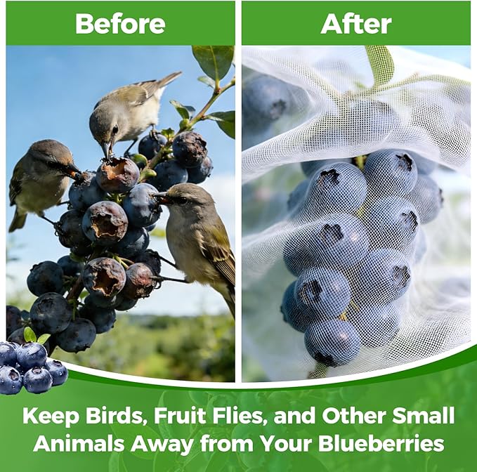 Blueberry Bush Netting Cover 2 Pack 10 x 12 ft, Garden Bird Netting for Rabbiteye Blueberries, Reusable Fruit Tree Netting with Zipper & Drawstring, Protects from Birds, Deer, Insects and Poultry