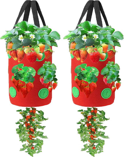 Miewslan 2 Packs Upside Down Planter, Garden Hanging Strawberry Tomato Grow Bag Potato Vegetable Planting Bag with Holes