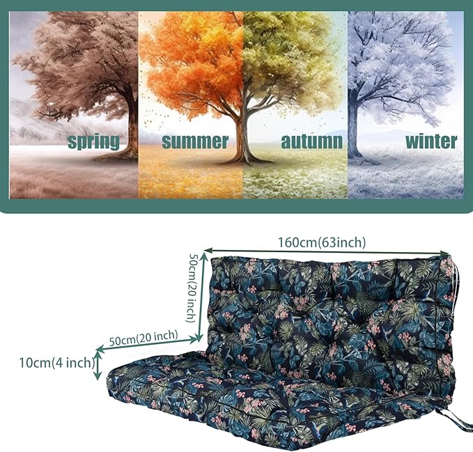 Replacement Cushions for Swing, Swing Cushions 3 Seater Replacement, Waterproof Thicken Washable Pad Cushion for Outdoor Indoor Furniture Swing Patio (Hummingbird, 40x63 inch)