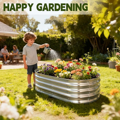 4X2X1ft Galvanized Steel Raised Garden Bed for Outdoor, Oval Metal Raised Bed for Planting Plants Vegetables, Planter Box Garden Containers for Gardening