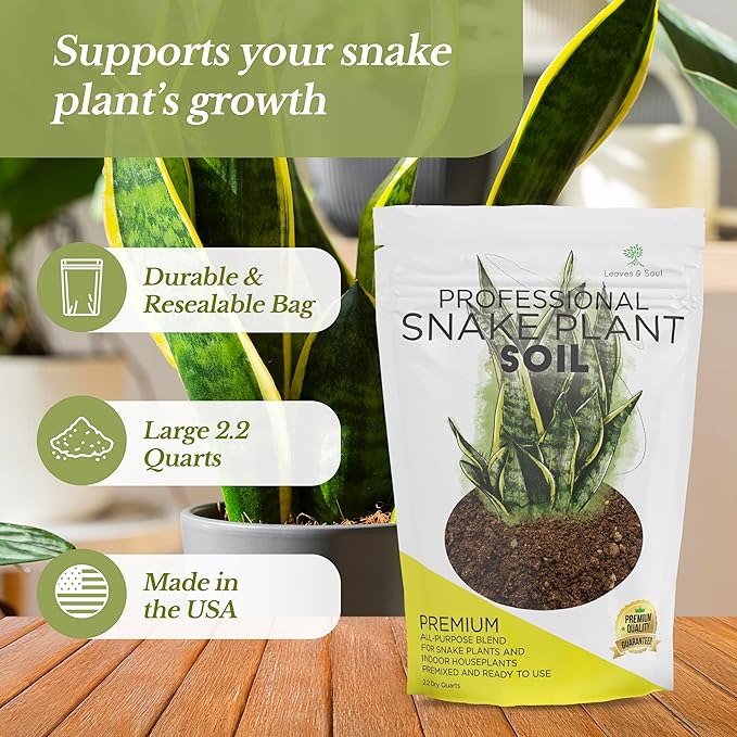 Professional Snake Plant Soil Large 2.2 Quarts Ready to Use, Premium Potting Soil for Snake Plants Dracaena Trifasciata, Fast Draining Indoor Soil with Peat Moss Coco Coir Perlite Dolomite Made in USA