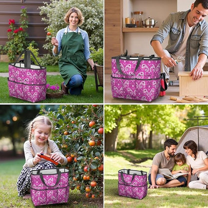 Paisley Garden Tool Bag - Waterproof Garden Tote with 8 Pockets, Large Storage Home Organizer Gardening Tool Oxford Bag for Garden Tools Kits Holder, Ideal Outdoor Gardening Gift for Women & Men
