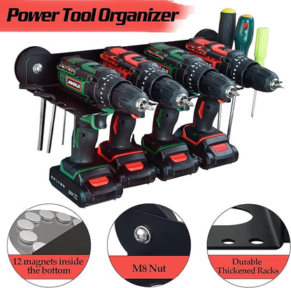 ULIBERMAGNET Magnetic Power Tool Organizer, Utility Storage Rack Shelf with Screwdriver Holder,Wall Mount Heavy Duty Cordless Drill Holder,Removable Tool Rack Suitable for Garage, Workshop