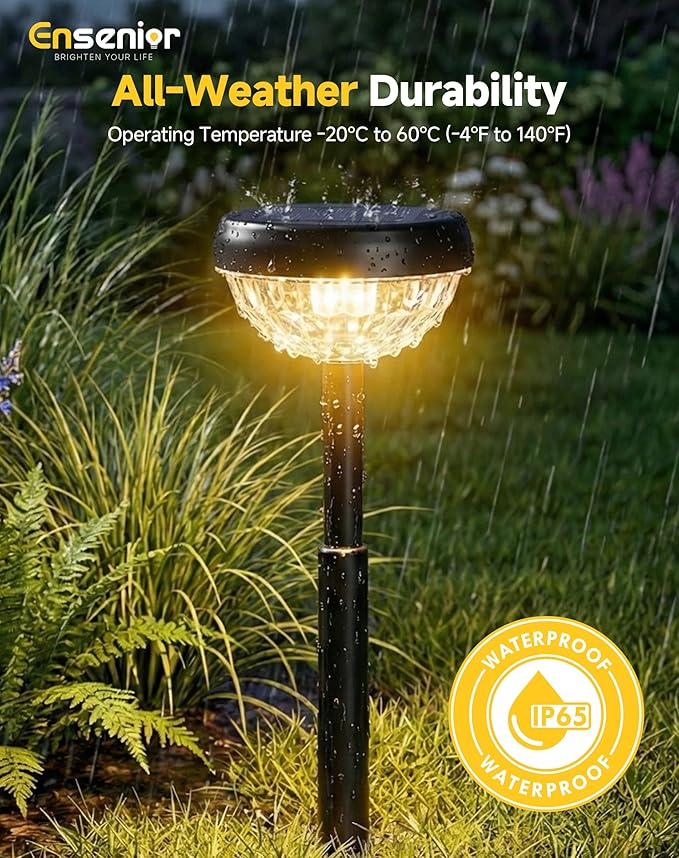 Ensenior Solar Pathway Lights IP65 Waterproof, RGB Color Changing & 3000K Warm White, 8-16Hr Runtime, Flower Pattern Garden Lights for Walkway Porch Yard - 6 Pack