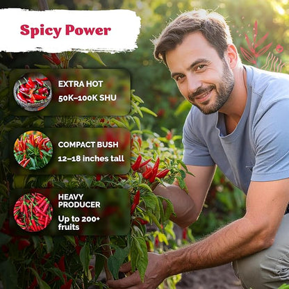 KVITER 75 Birds Eye Chili Pepper Seeds for Planting (Capsicum Annuum) — Thai Chili Red Pepper, Extra‑Hot 50K-100K SHU, High‑Yield Bush — Heirloom Vegetable Seeds for Outdoor & Indoor Garden