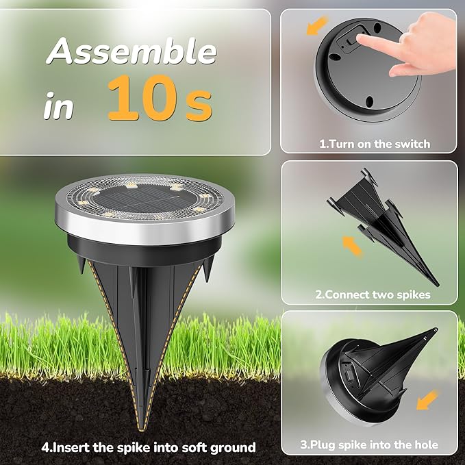 INCX Solar Ground Lights,16 Pack Solar Lights Outdoor Waterproof, Solar Garden Lights Landscape Lighting for Patio Pathway Lawn Yard Deck Driveway Walkway, Warm White