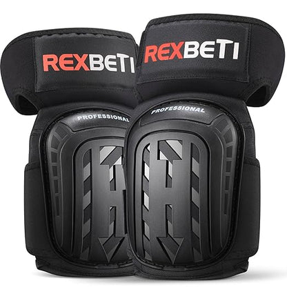 REXBETI Knee Pads for Work, Construction Knee Pads for Men, Heavy Duty Comfortable Anti-slip Foam Gel Knee Pads for Gardening Flooring and Cleaning, Strong Stretchable Straps, Black
