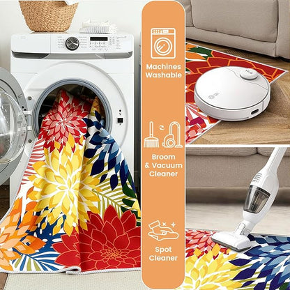 ZonLi Colorful Outdoor Rug 8x10Ft Waterproof Multicolored Indoor Area Rug Washable Outdoor Patio Rugs Tropical Floral Non Slip Outdoor Carpet for Living Room, Pool,Backyard,Deck,Camping